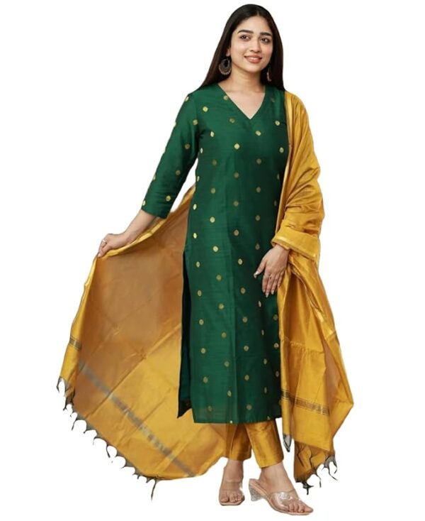 GoSriKi Women's 3 Piece Kurta Pant Dupatta Set
